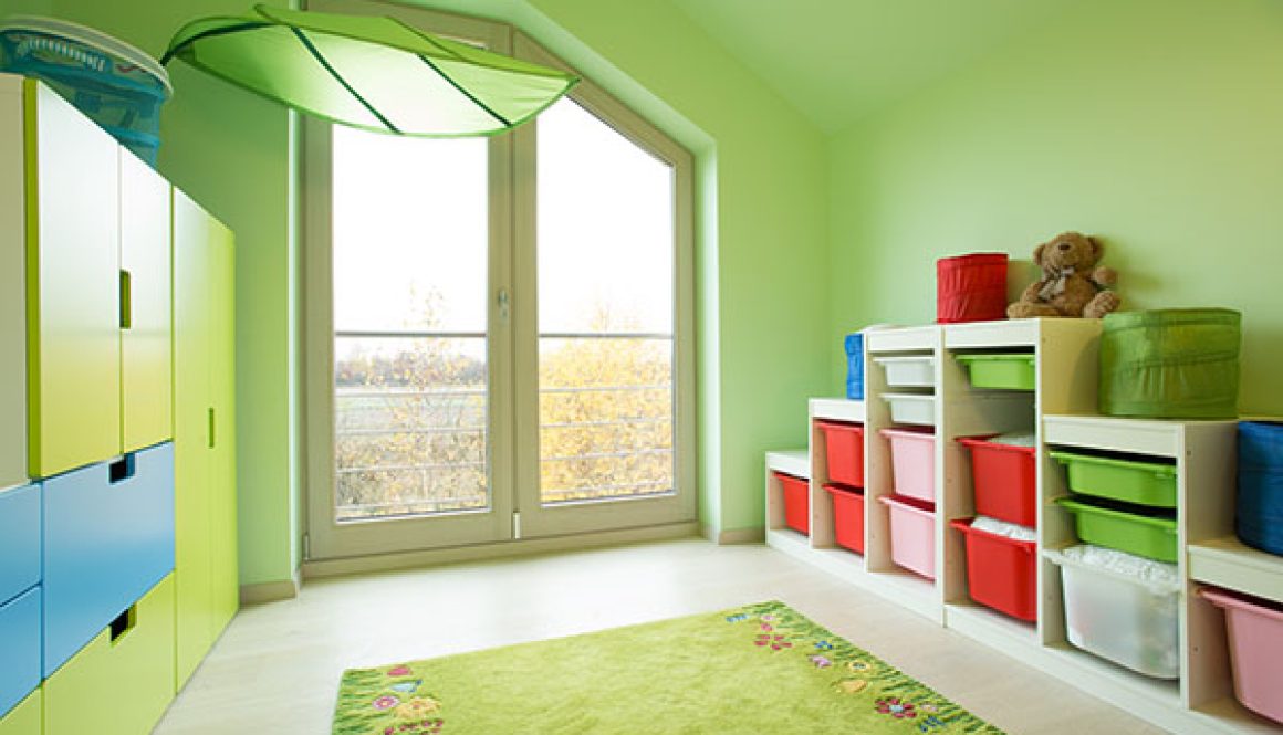 Room with green painted walls